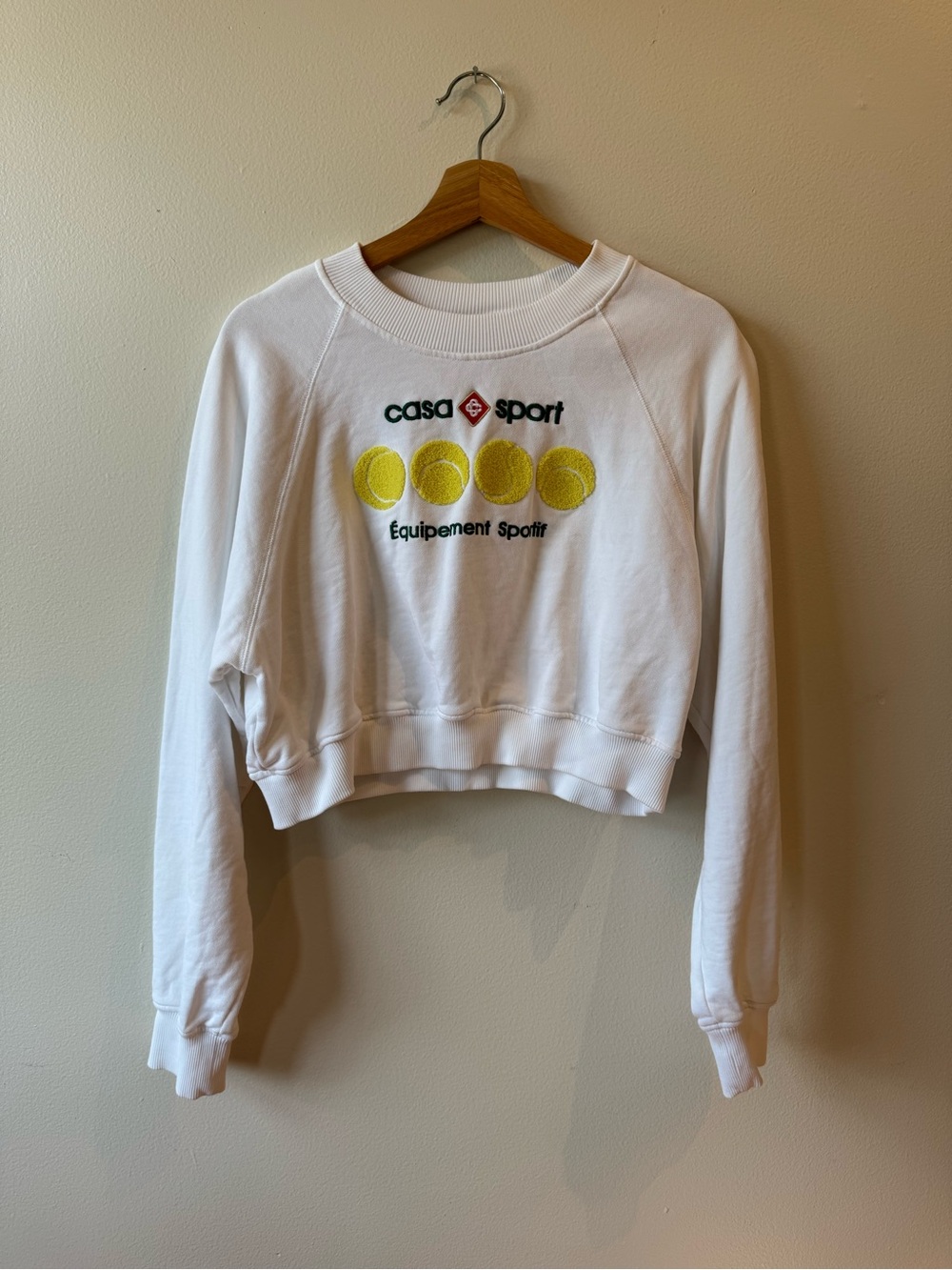 Casablanca Cropped Crewneck Sweatshirt with Yellow Tennis Graphic